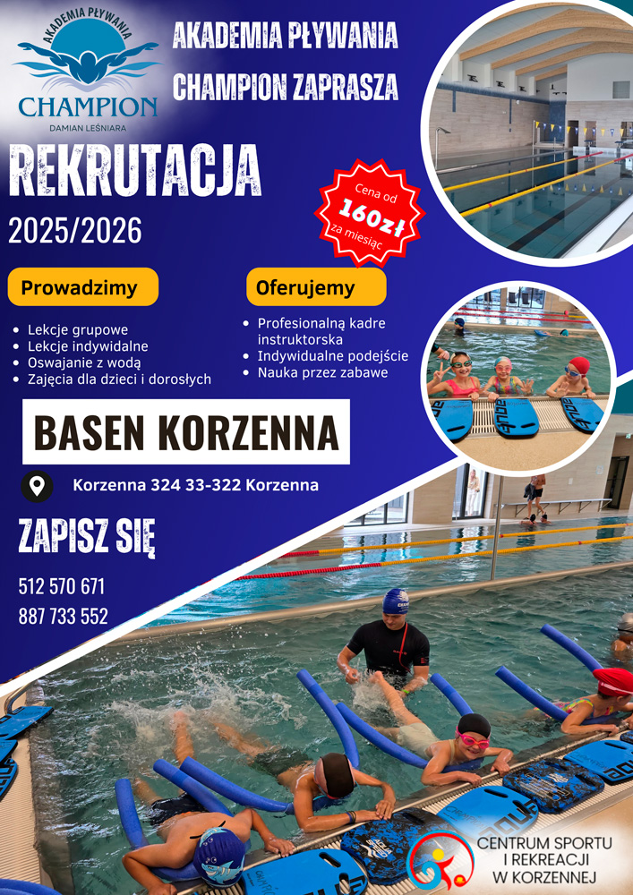 Rekrutacja 2025/2026 – Szkoła Pływania w Korzennej