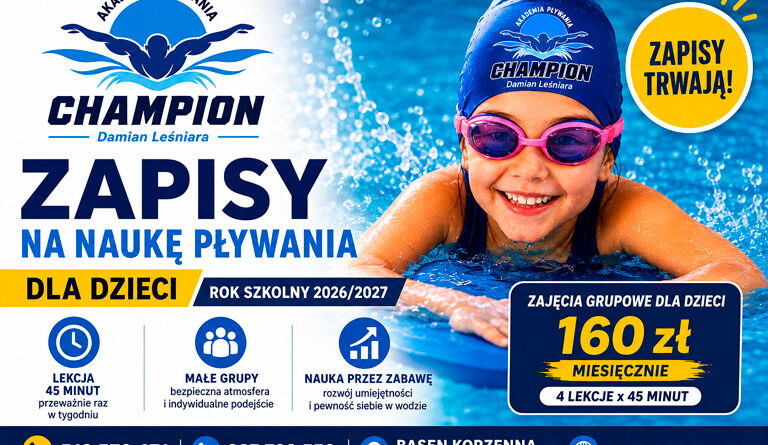 Zapisy na naukę pływania dla dzieci w Korzennej na rok szkolny 2026/2027 - Szkoła Pływania CHAMPION.